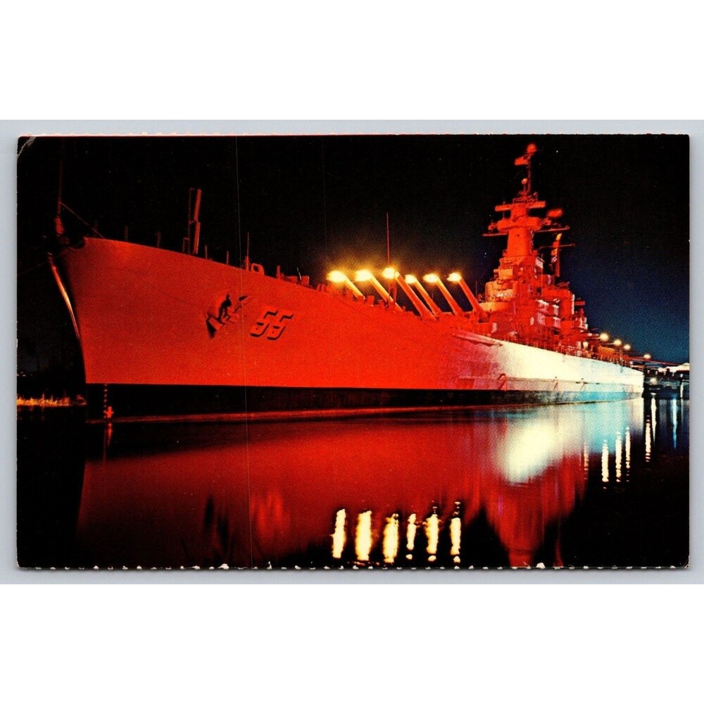 Vintage Postcard USS North Carolina Battleship Memorial Wilmington NC Night View